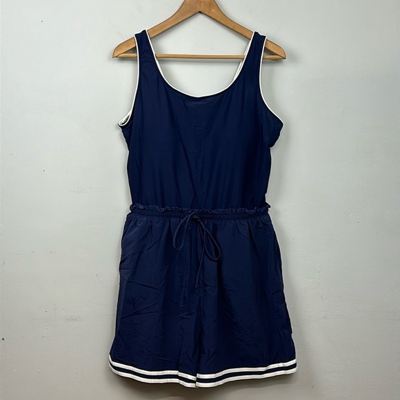 NWOT Swim 365 Navy Modest One Piece Plus Size Swimsuit Romper Sz 18W - Picture 1 of 9